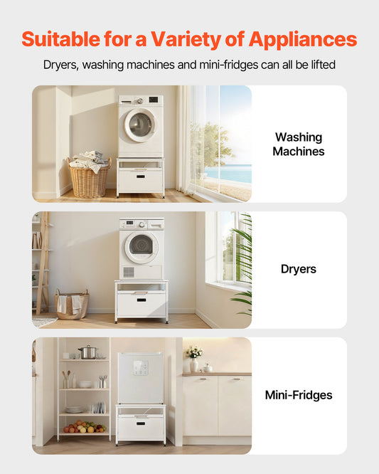 Universal White Laundry Pedestal: 23" Height, 29"x29" Washer Dryer Stand with Pull-out Tray, 700 lbs Capacity, Non-Slip Feet, Storage Space
