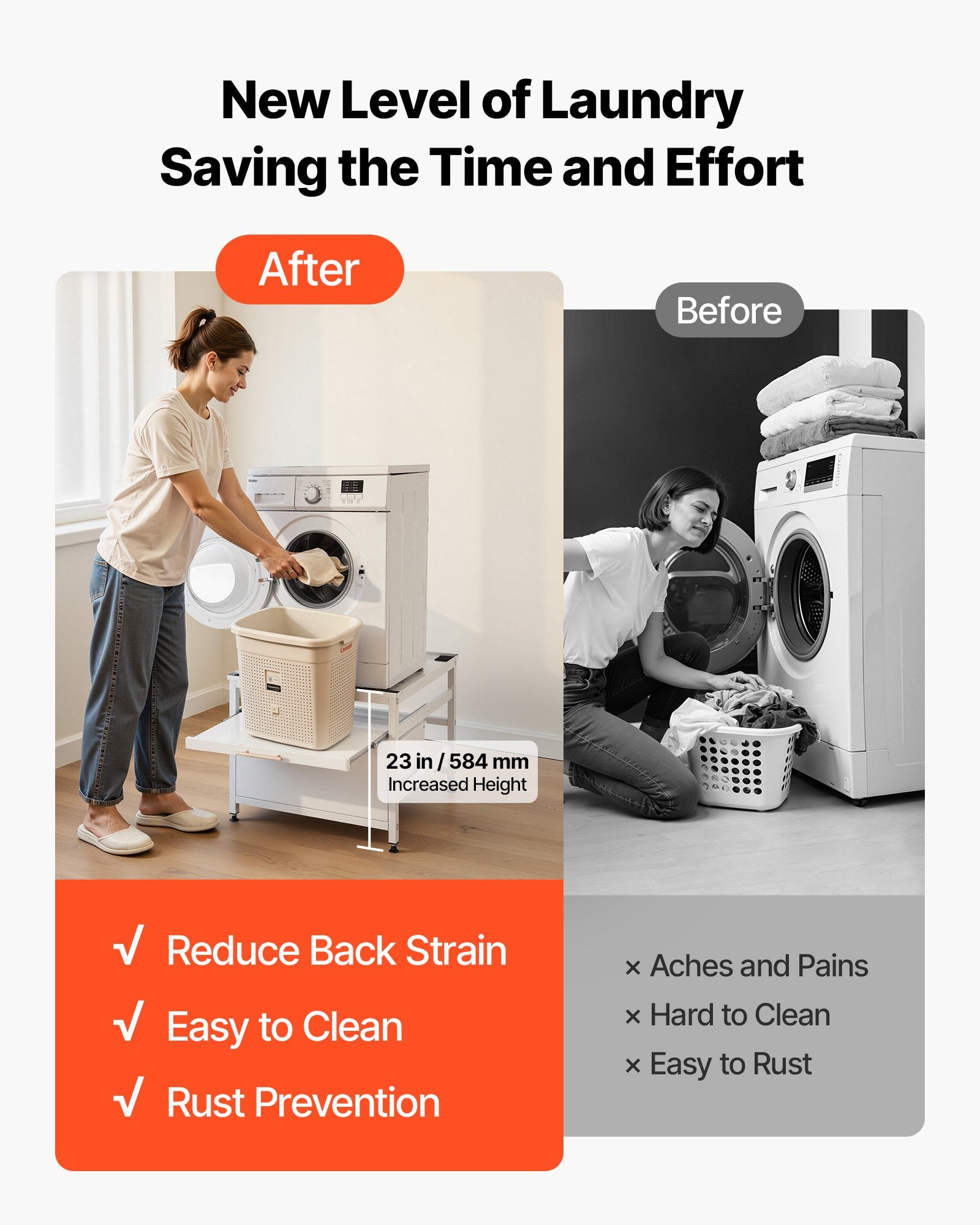 Universal White Laundry Pedestal: 23" Height, 29"x29" Washer Dryer Stand with Pull-out Tray, 700 lbs Capacity, Non-Slip Feet, Storage Space