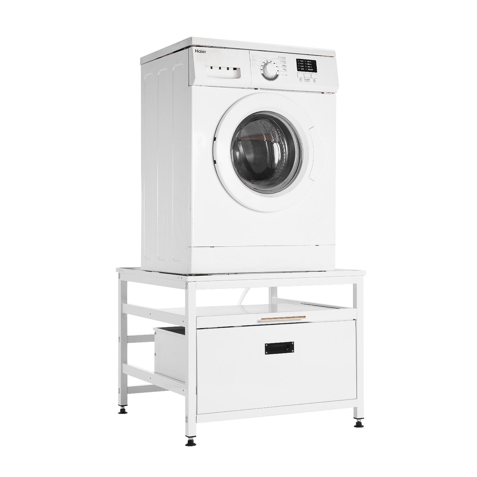 Universal White Laundry Pedestal: 23" Height, 29"x29" Washer Dryer Stand with Pull-out Tray, 700 lbs Capacity, Non-Slip Feet, Storage Space