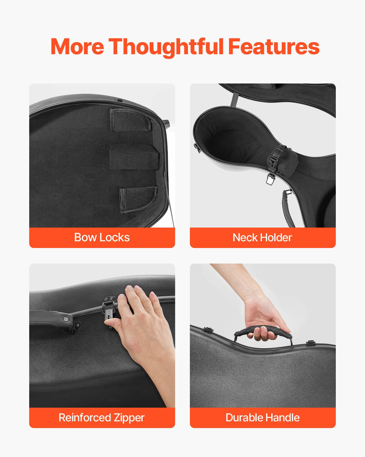 Lightweight 4/4 Full Size Cello Case, Black Composite Carbon Fiber, Plush Lining, Dual Straps, Anti-Scratch, Professional Travel Bag