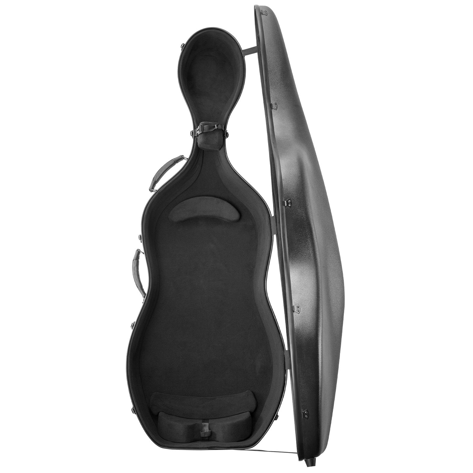 Lightweight 4/4 Full Size Cello Case, Black Composite Carbon Fiber, Plush Lining, Dual Straps, Anti-Scratch, Professional Travel Bag