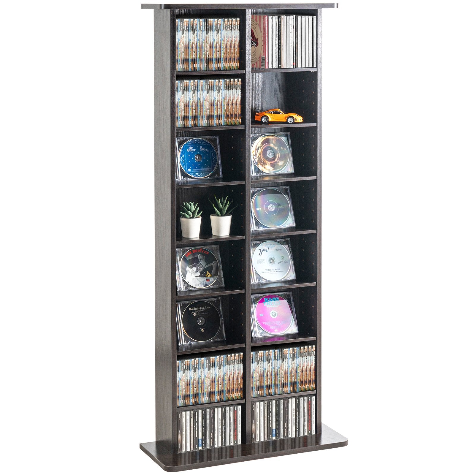 Espresso Media Storage Cabinet with 8 Adjustable DVD Shelves, 16 Compartments for CDs, Movies, Games, Anti-tip Design, Holds 464 CDs