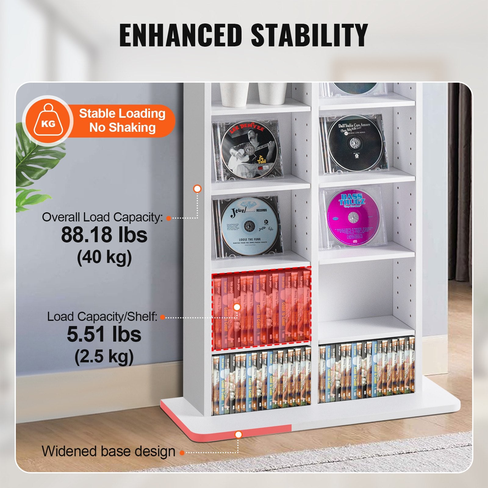 White Media Storage Cabinet with 8 Adjustable Shelves for 464 CDs, Organizes Music, Movies, Video Games & Memorabilia Collections