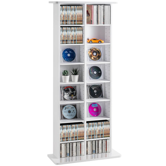 White Media Storage Cabinet with 8 Adjustable Shelves for 464 CDs, Organizes Music, Movies, Video Games & Memorabilia Collections