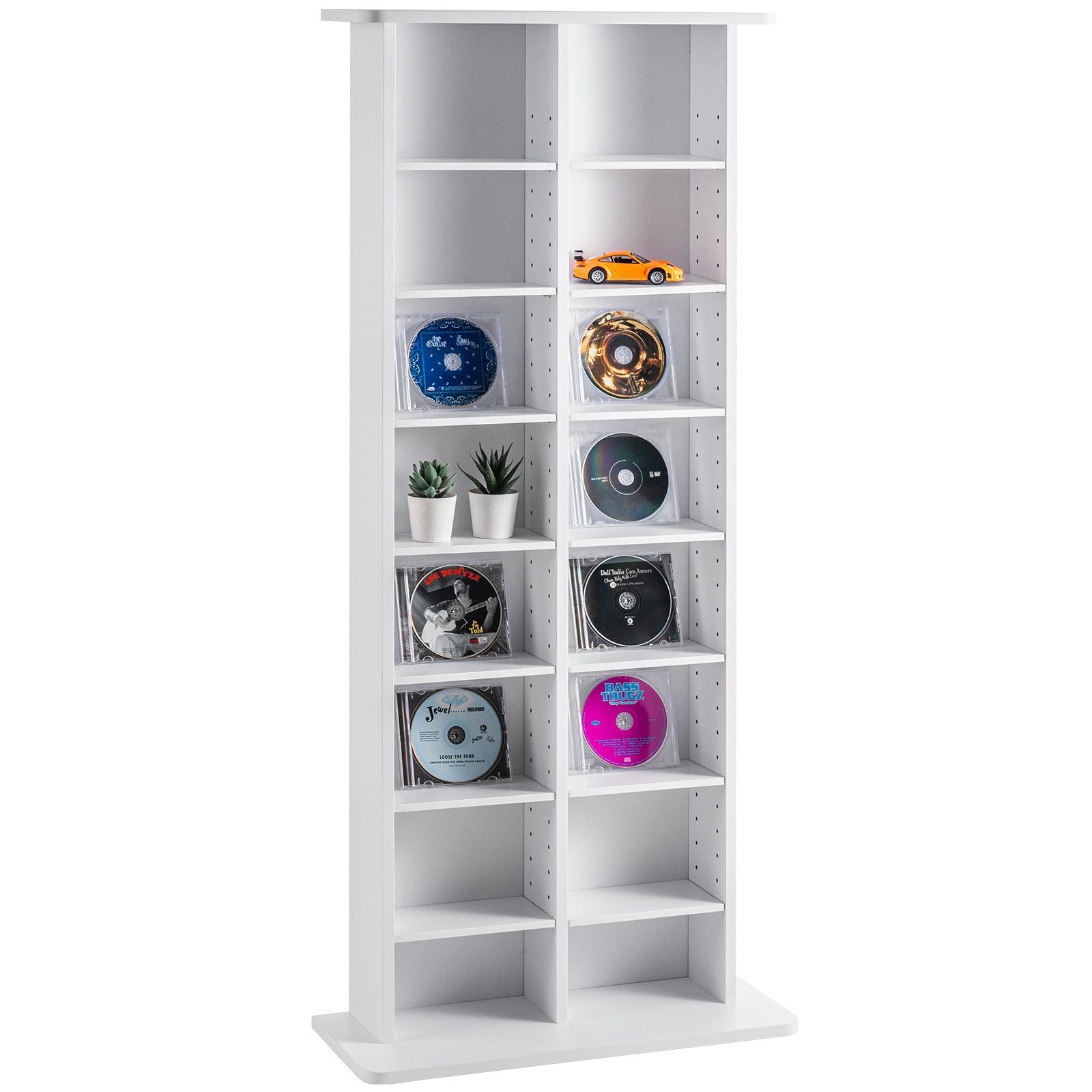 White Media Storage Cabinet with 8 Adjustable Shelves for 464 CDs, Organizes Music, Movies, Video Games & Memorabilia Collections
