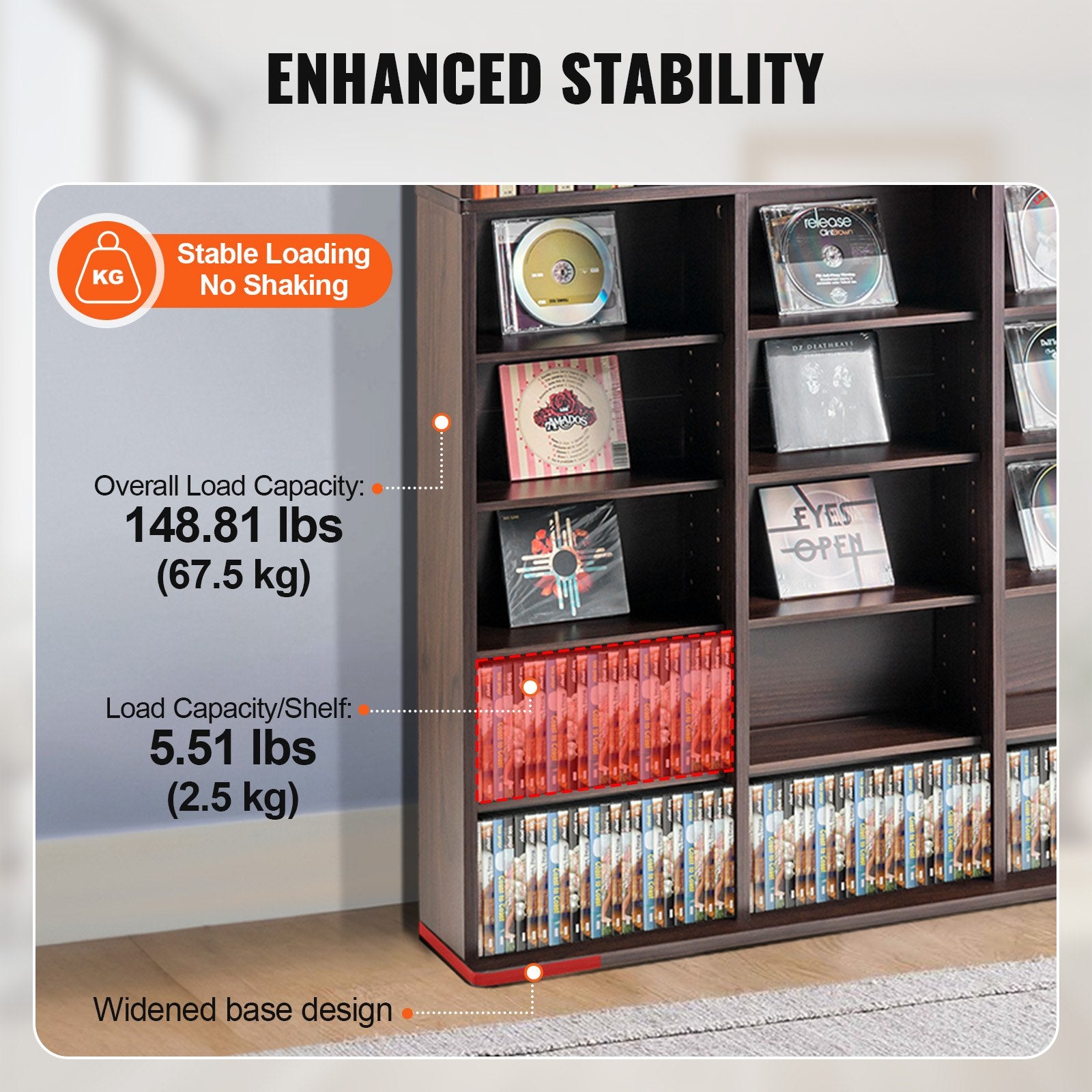 Espresso 9-Layer Media Storage Cabinet with Adjustable 27 Compartments for CDs, DVDs, Video Games, and Memorabilia Organization