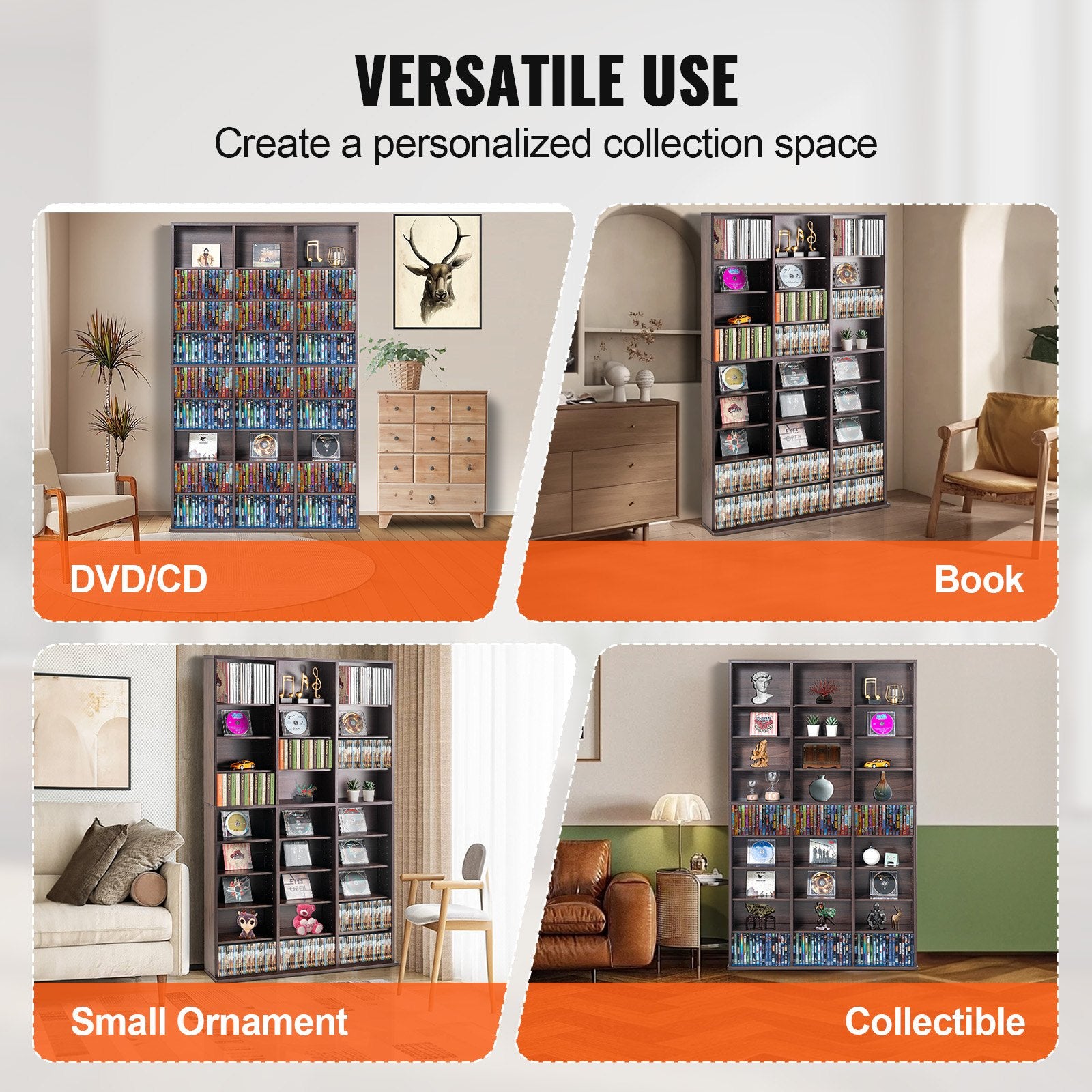 Espresso 9-Layer Media Storage Cabinet with Adjustable 27 Compartments for CDs, DVDs, Video Games, and Memorabilia Organization
