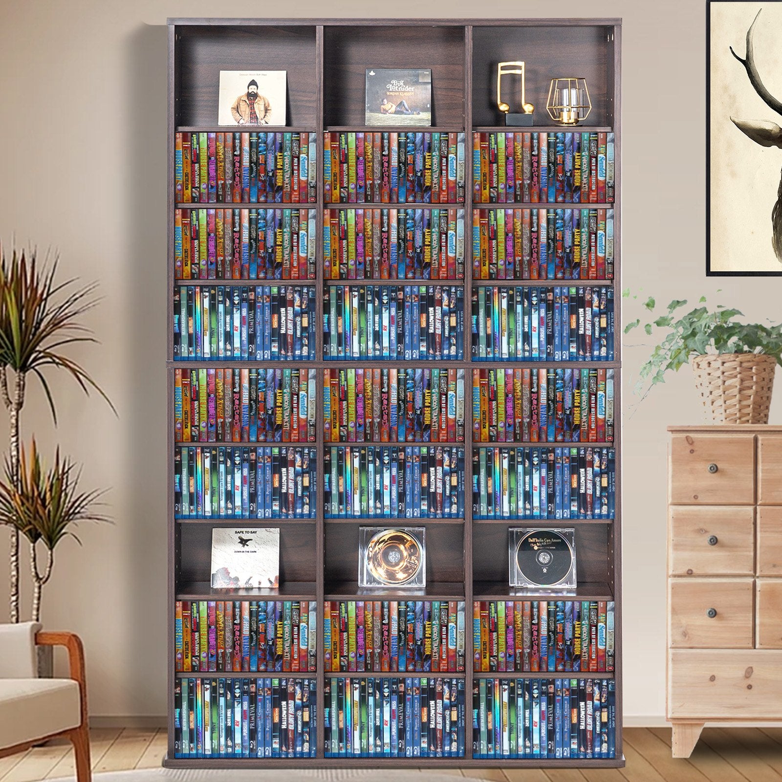 Espresso 9-Layer Media Storage Cabinet with Adjustable 27 Compartments for CDs, DVDs, Video Games, and Memorabilia Organization