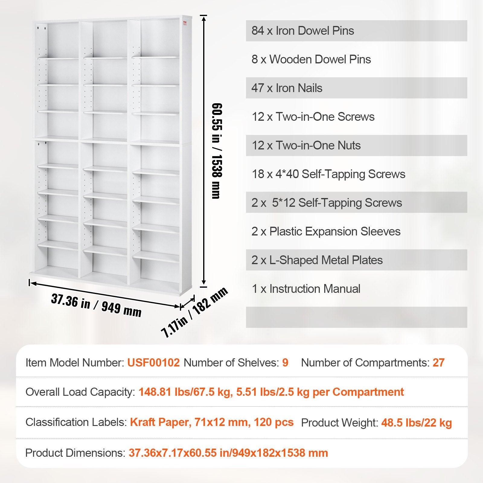 White 9-Layer Media Storage Cabinet with Adjustable Shelves for CDs, DVDs, Video Games & Memorabilia - Holds 756 CDs, 27 Compartments, Anti-Tip Safety Design, Easy Installation, Multi-Functional Organizer