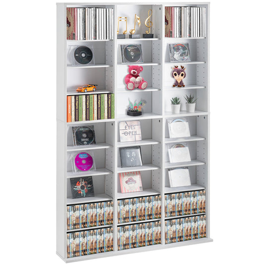 White 9-Layer Media Storage Cabinet with Adjustable Shelves for CDs, DVDs, Video Games & Memorabilia - Holds 756 CDs, 27 Compartments, Anti-Tip Safety Design, Easy Installation, Multi-Functional Organizer
