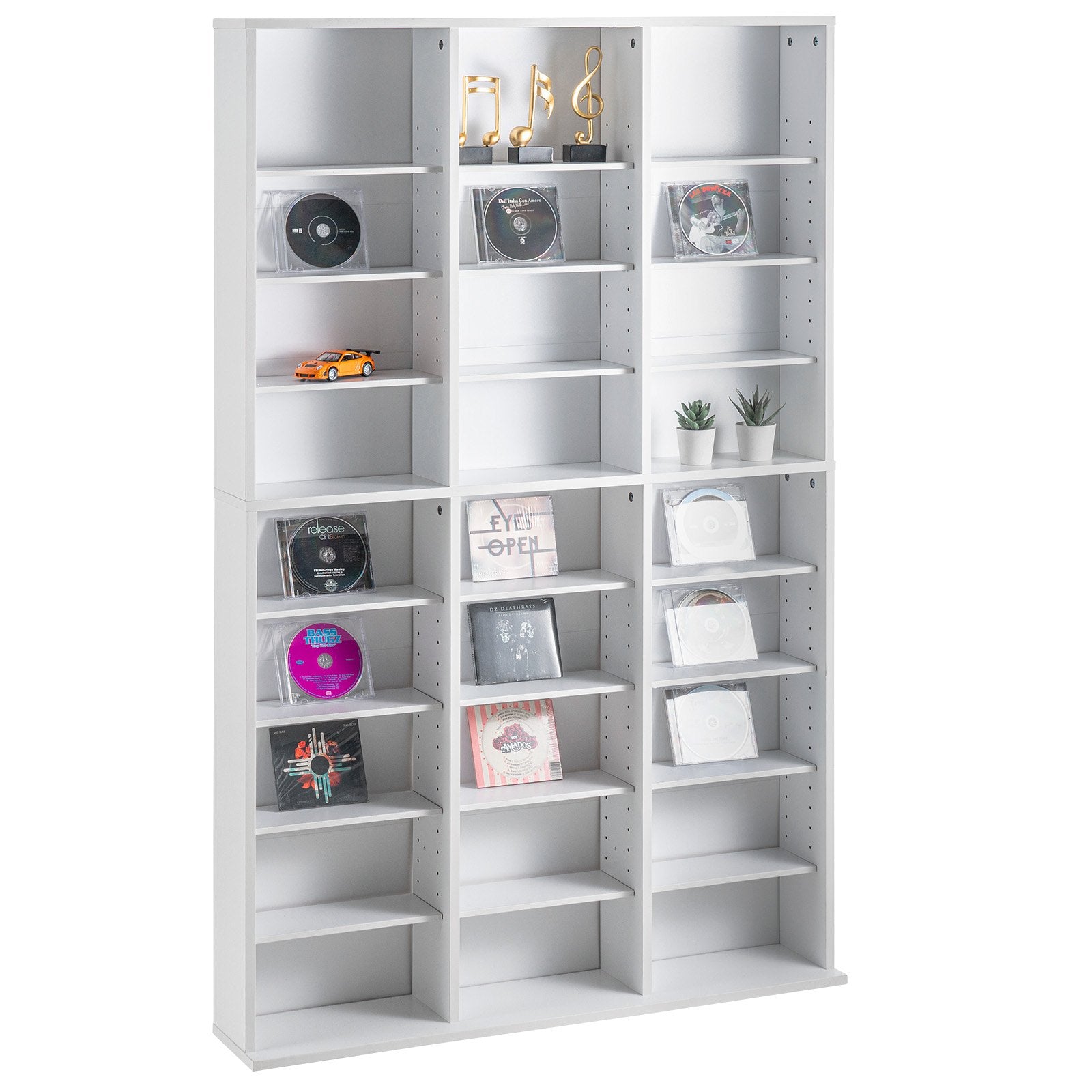 White 9-Layer Media Storage Cabinet with Adjustable Shelves for CDs, DVDs, Video Games & Memorabilia - Holds 756 CDs, 27 Compartments, Anti-Tip Safety Design, Easy Installation, Multi-Functional Organizer
