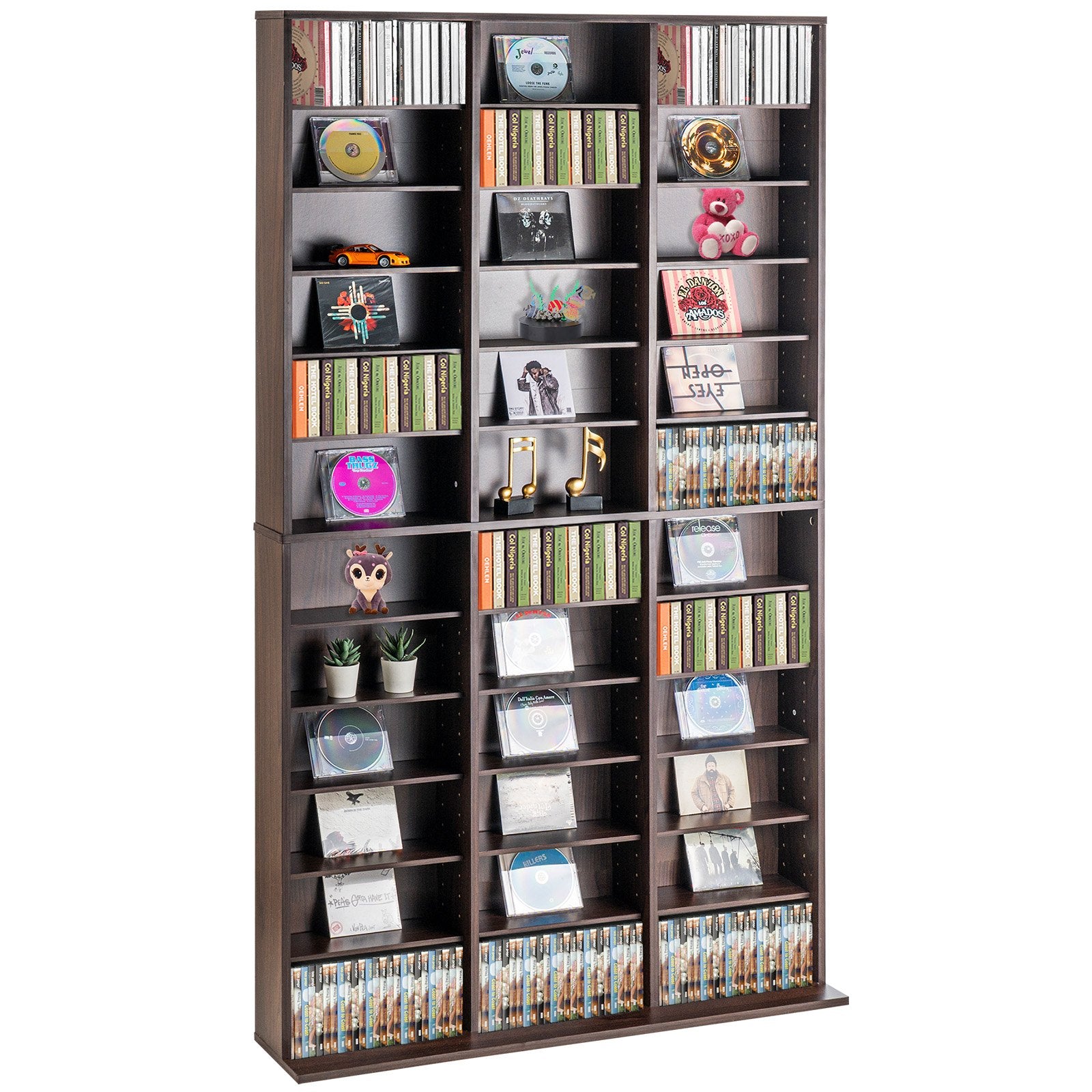 Espresso Media Storage Cabinet with Adjustable Shelves, 1080 CD Capacity, Anti-tip Design for Music, Movies, Games & Memorabilia Organization