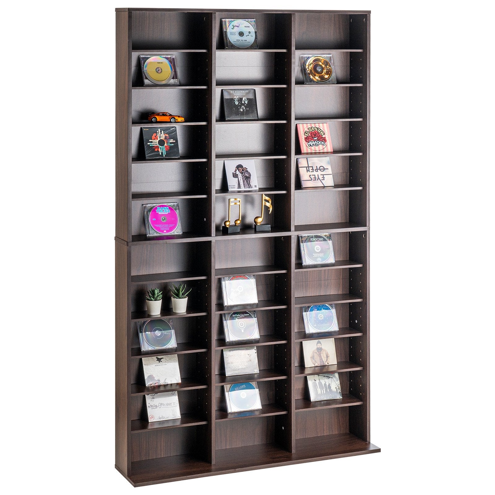 Espresso Media Storage Cabinet with Adjustable Shelves, 1080 CD Capacity, Anti-tip Design for Music, Movies, Games & Memorabilia Organization