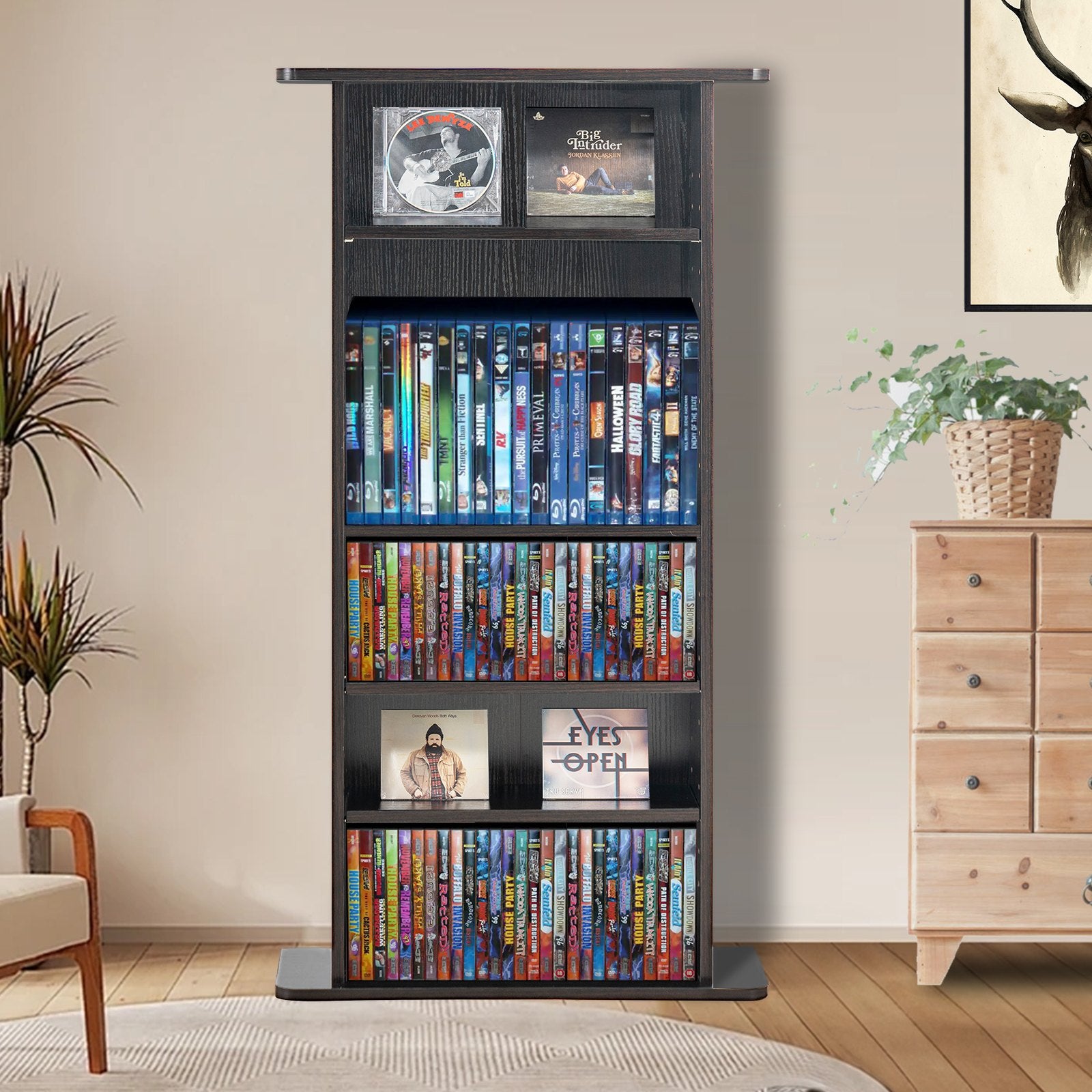 Espresso Media Storage Cabinet with Adjustable 5-Layer DVD Shelves for 240 CDs - Organize Music, Movies, Video Games & Memorabilia with Anti-Tip Safety Design