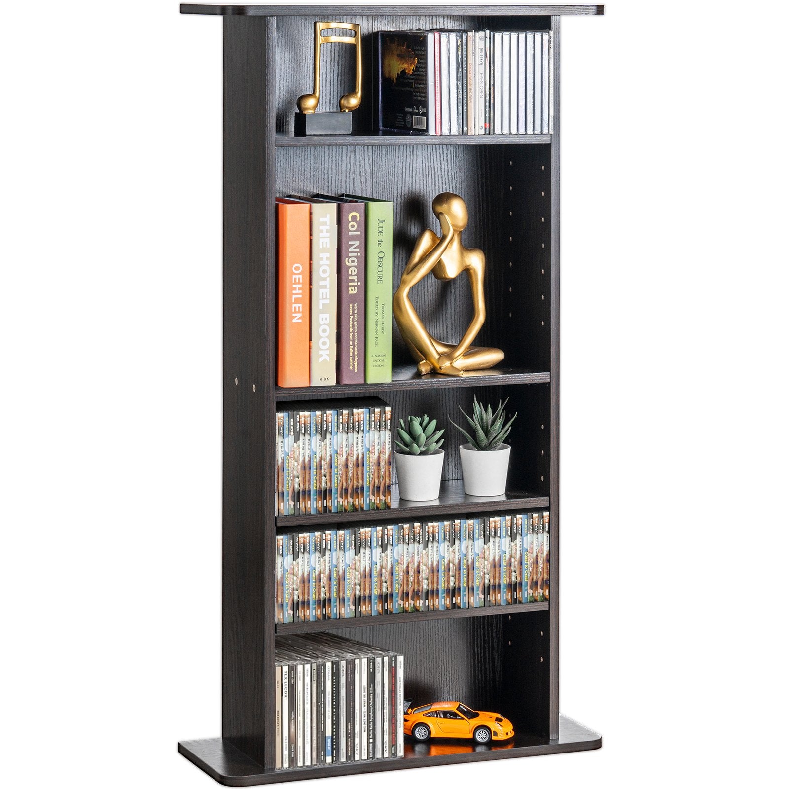 Espresso Media Storage Cabinet with Adjustable 5-Layer DVD Shelves for 240 CDs - Organize Music, Movies, Video Games & Memorabilia with Anti-Tip Safety Design