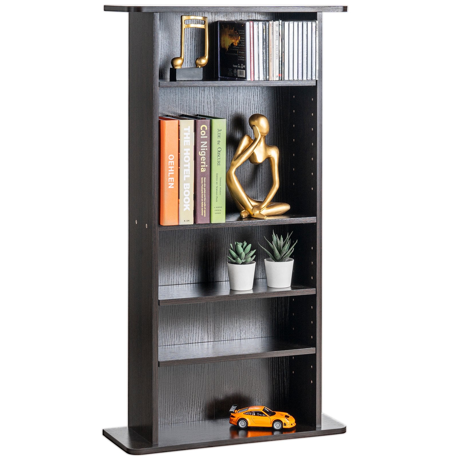 Espresso Media Storage Cabinet with Adjustable 5-Layer DVD Shelves for 240 CDs - Organize Music, Movies, Video Games & Memorabilia with Anti-Tip Safety Design