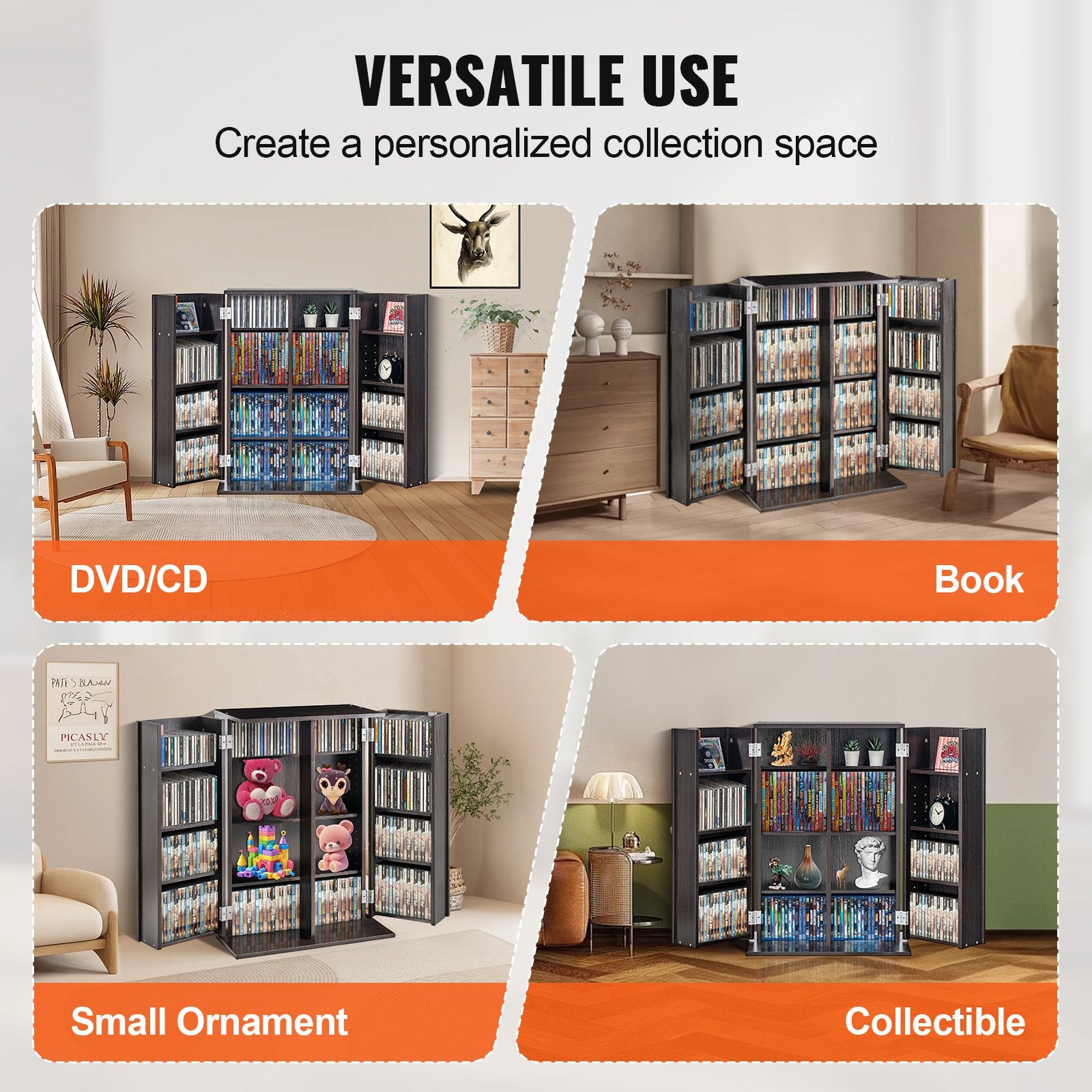Espresso Media Storage Cabinet with Adjustable Shelves - Organize & Protect 576 CDs, DVDs, Games - Anti-Tip Design, Multi-Functional, Easy Assembly