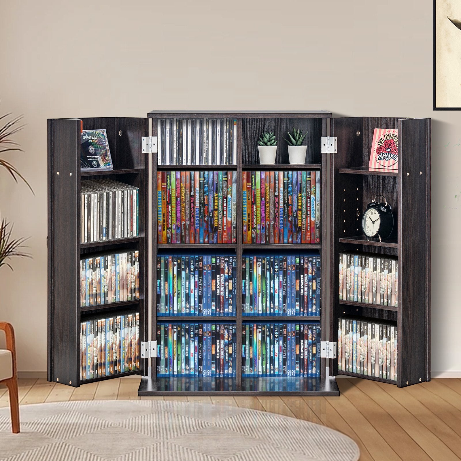 Espresso Media Storage Cabinet with Adjustable Shelves - Organize & Protect 576 CDs, DVDs, Games - Anti-Tip Design, Multi-Functional, Easy Assembly