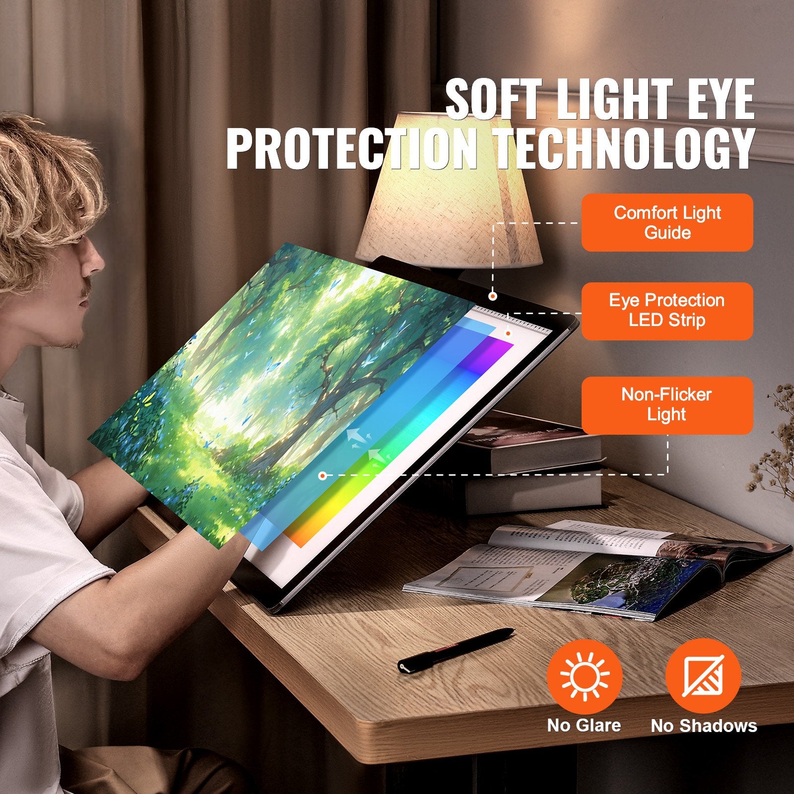 Rechargeable A2 LED Light Pad with 6-Level Dimmable Brightness for Tracing, Diamond Painting, Sketching, Animation, and Stenciling - Portable, Eye-Care, Type-C Charging, Black