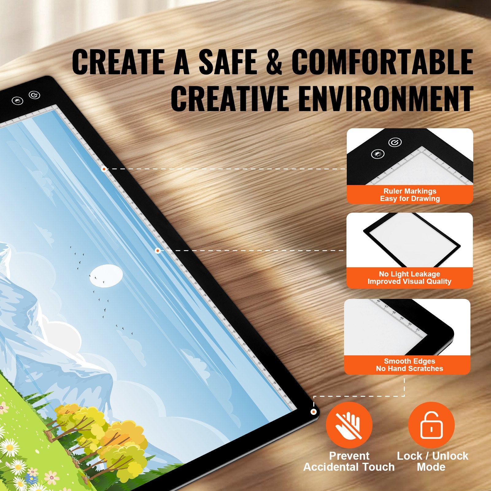 Rechargeable A2 LED Light Pad with 6-Level Dimmable Brightness for Tracing, Diamond Painting, Sketching, Animation, and Stenciling - Portable, Eye-Care, Type-C Charging, Black