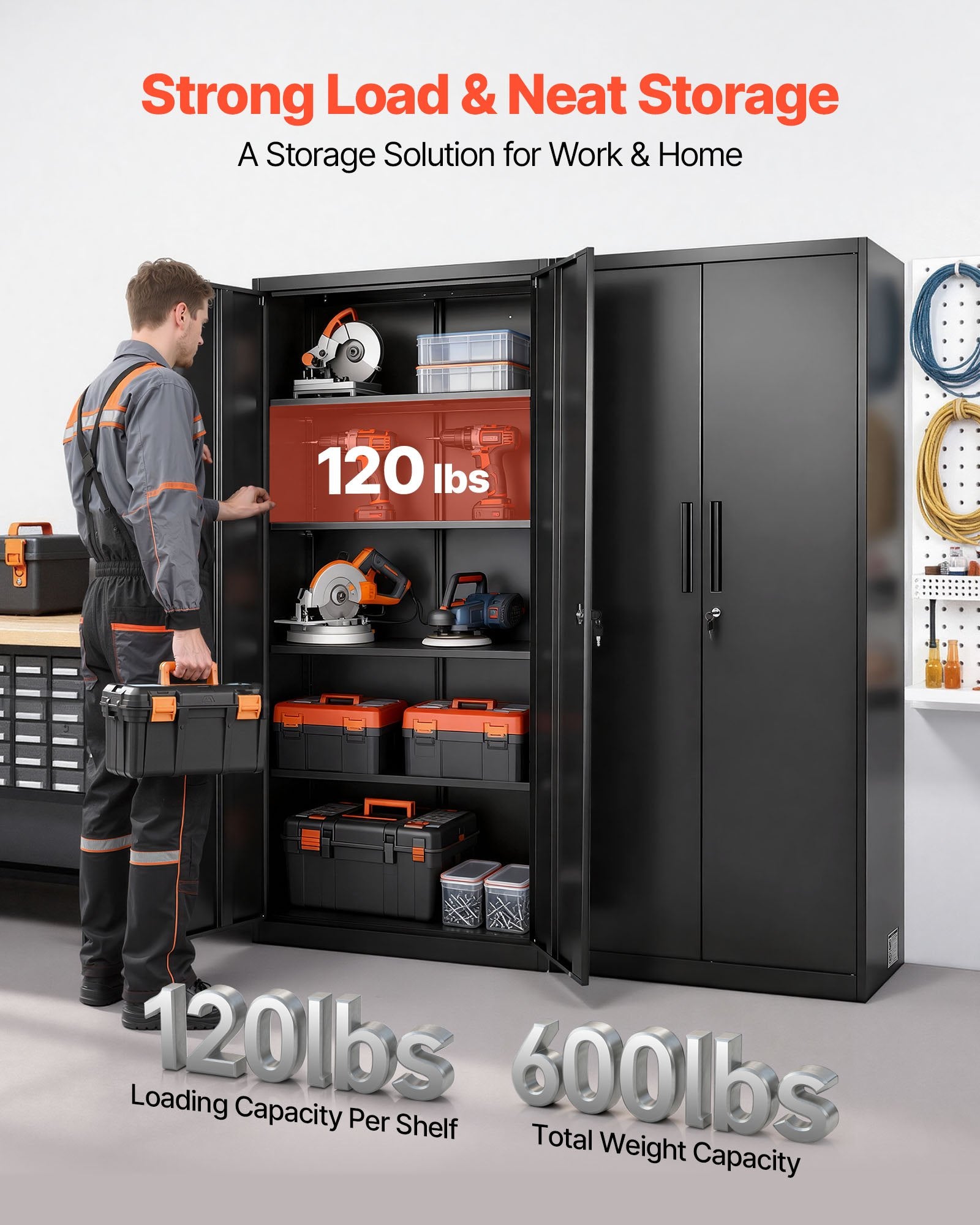 Black Lockable Steel Storage Cabinet with 5 Tiers, 4 Adjustable Shelves, Magnetic Doors for Garage, Office, Basement, Laundry, Warehouse Use