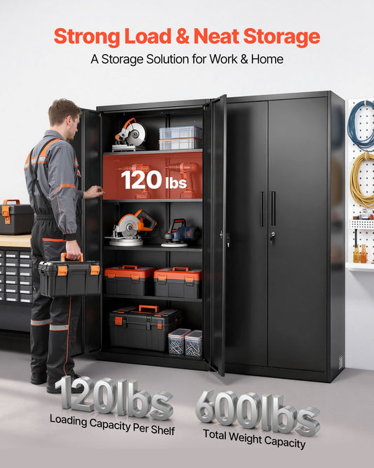 Black Lockable Steel Storage Cabinet with 5 Tiers, 4 Adjustable Shelves, Magnetic Doors for Garage, Office, Basement, Laundry, Warehouse Use