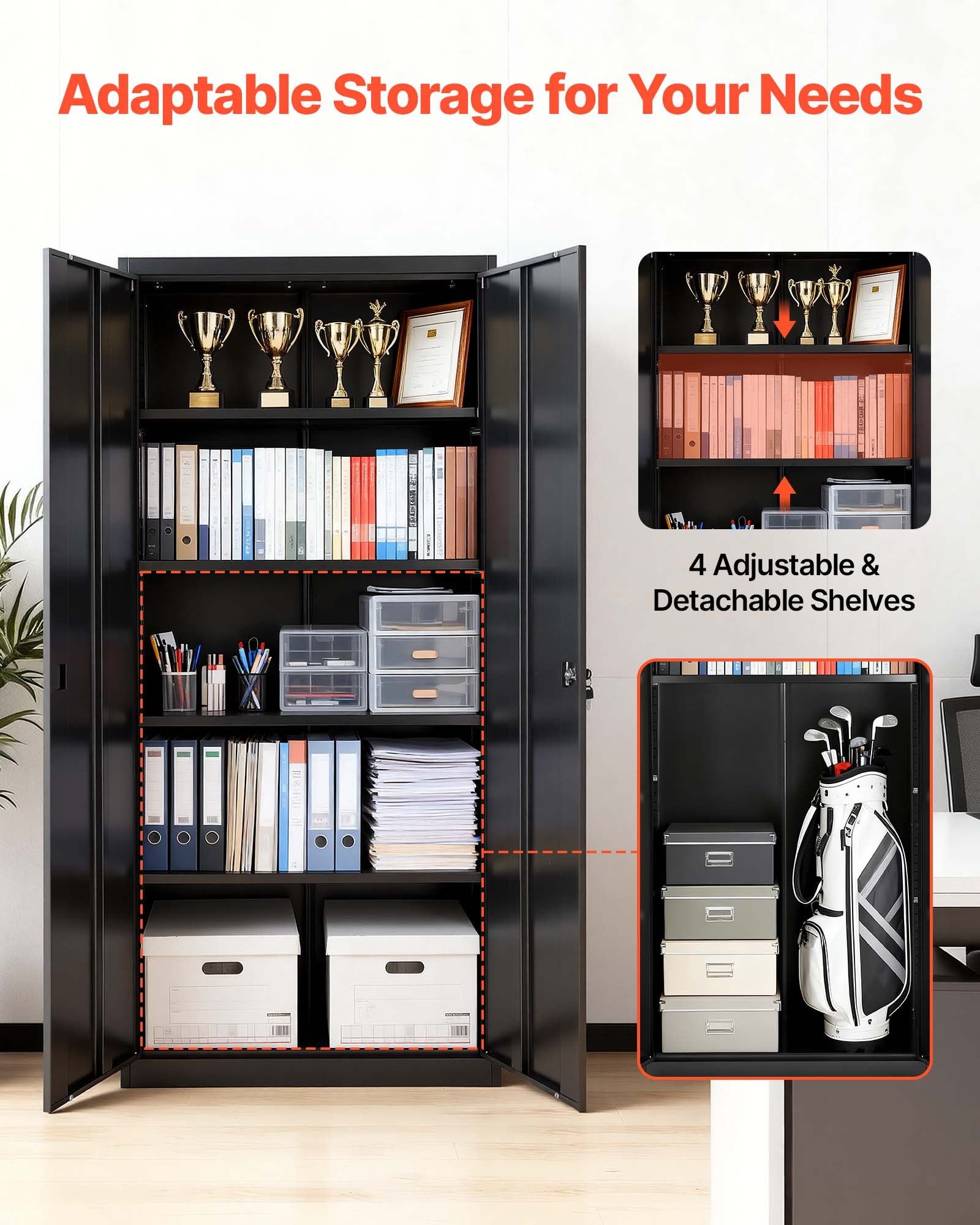 Black Lockable Steel Storage Cabinet with 5 Tiers, 4 Adjustable Shelves, Magnetic Doors for Garage, Office, Basement, Laundry, Warehouse Use