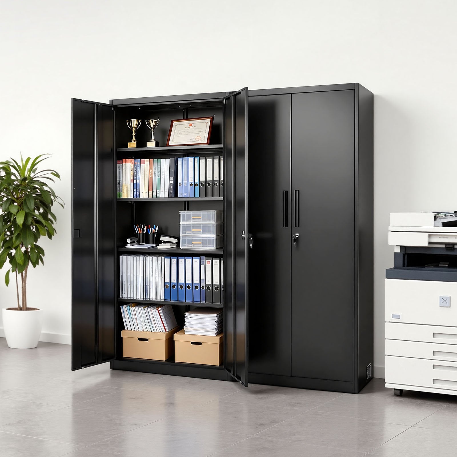 Black Lockable Steel Storage Cabinet with 5 Tiers, 4 Adjustable Shelves, Magnetic Doors for Garage, Office, Basement, Laundry, Warehouse Use