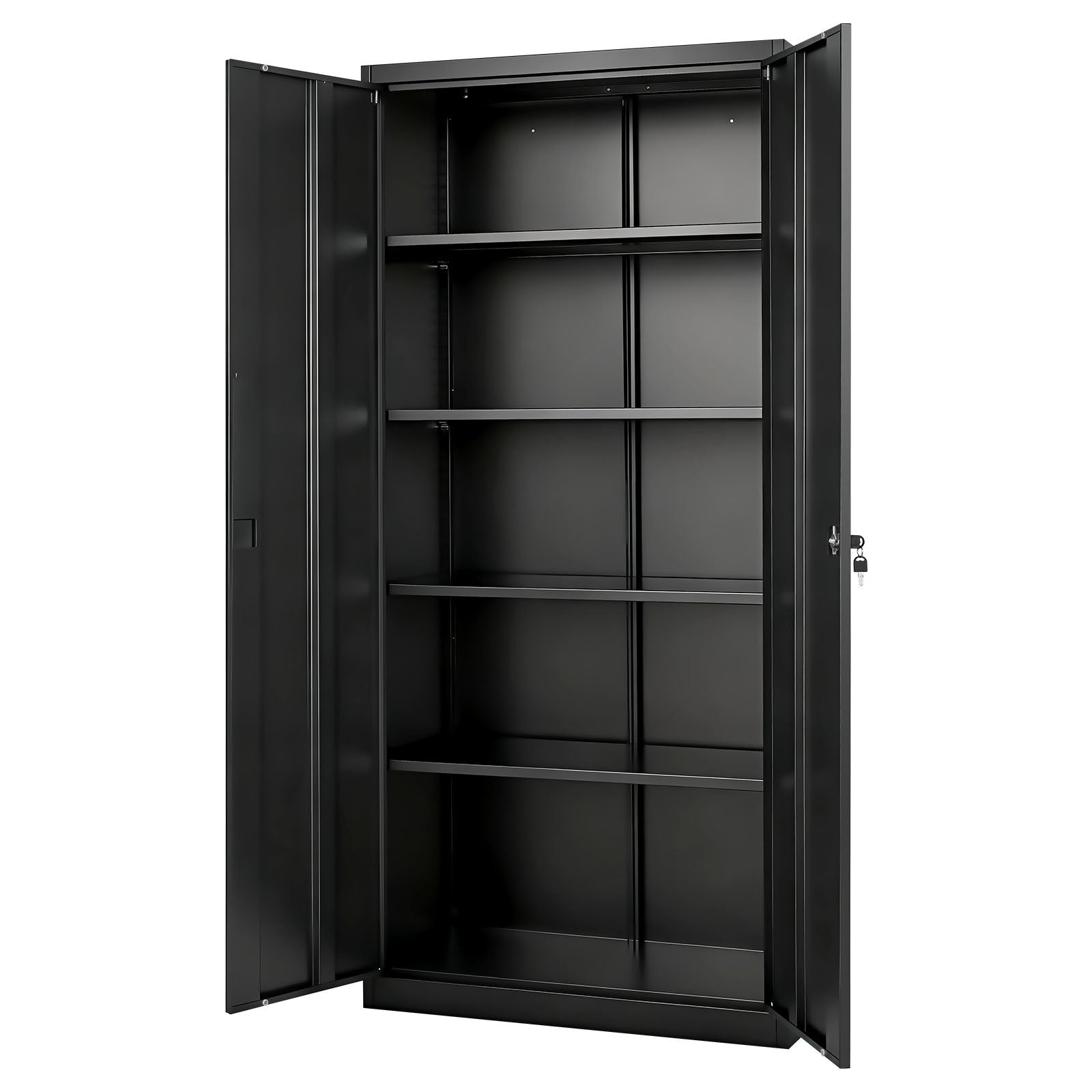 Black Lockable Steel Storage Cabinet with 5 Tiers, 4 Adjustable Shelves, Magnetic Doors for Garage, Office, Basement, Laundry, Warehouse Use