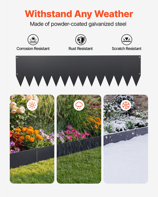 Durable Black Galvanized Steel Landscape Edging, 6-Pack - 40x10 Inch with Wavy Teeth, Perfect for Garden Borders and Pathways, Easy Installation