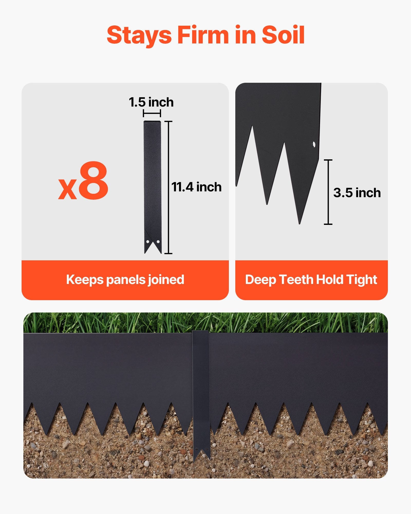 Durable Black Galvanized Steel Landscape Edging, 6-Pack - 40x10 Inch with Wavy Teeth, Perfect for Garden Borders and Pathways, Easy Installation