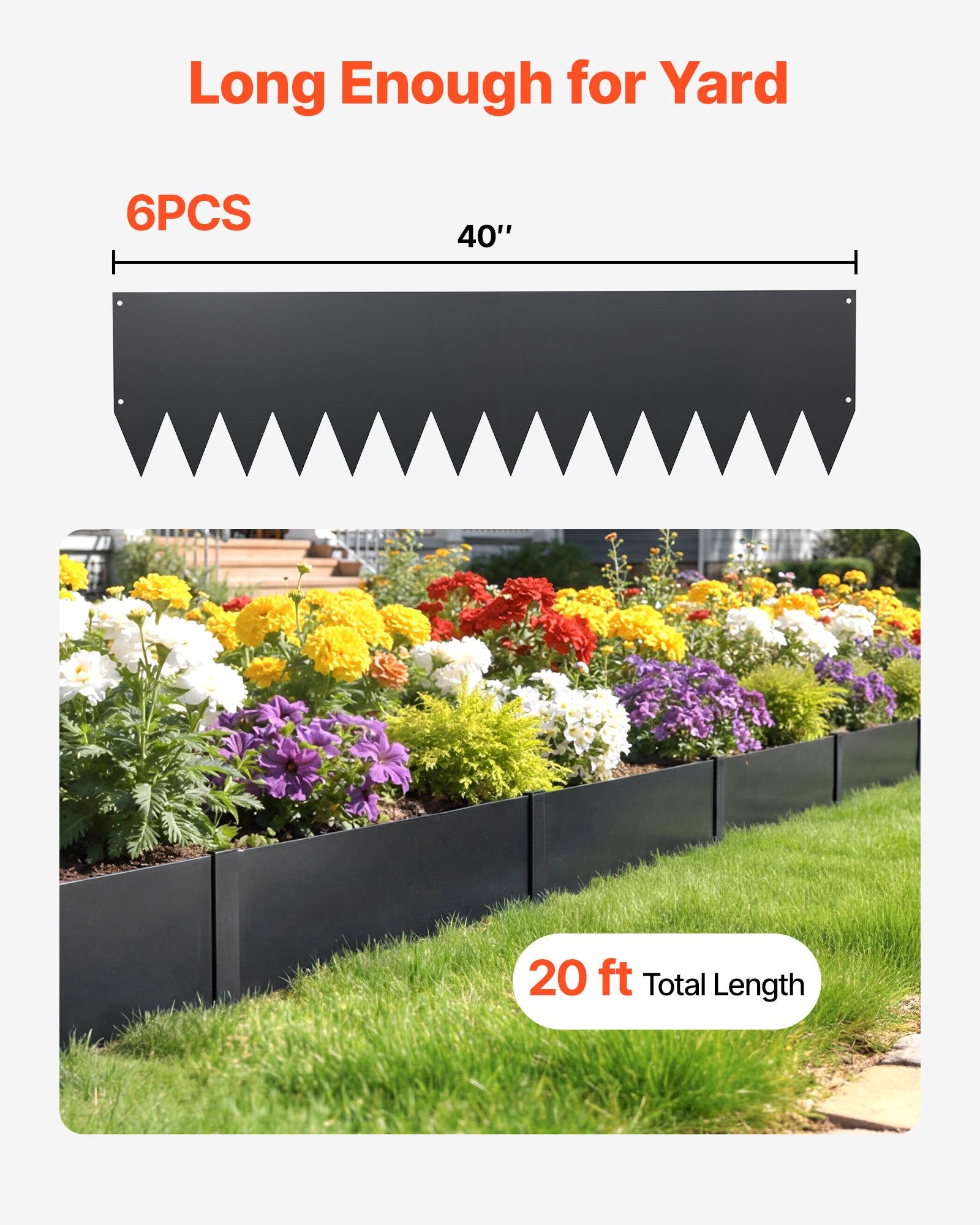 Durable Black Galvanized Steel Landscape Edging, 6-Pack - 40x10 Inch with Wavy Teeth, Perfect for Garden Borders and Pathways, Easy Installation