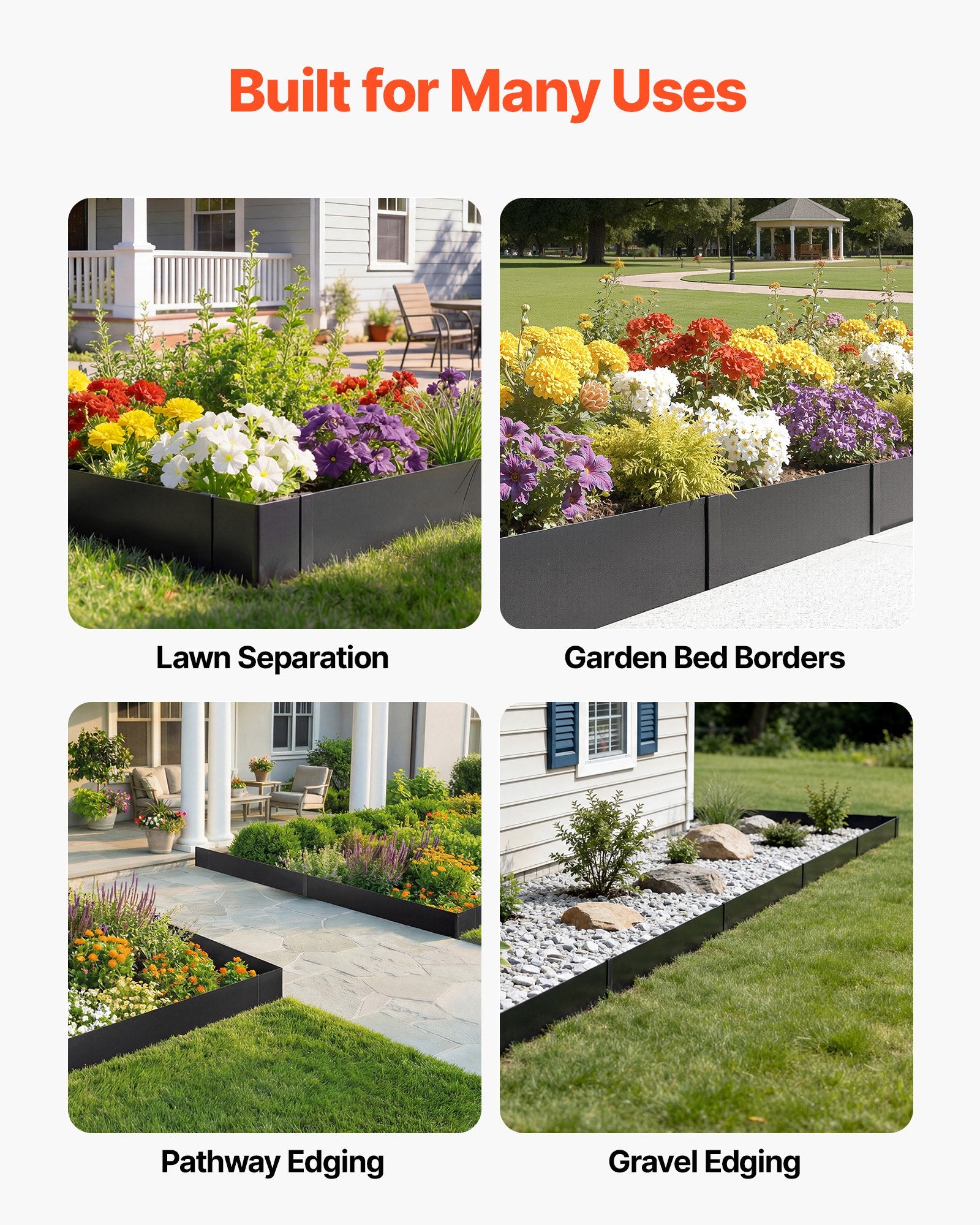 Durable Black Galvanized Steel Landscape Edging, 6-Pack - 40x10 Inch with Wavy Teeth, Perfect for Garden Borders and Pathways, Easy Installation