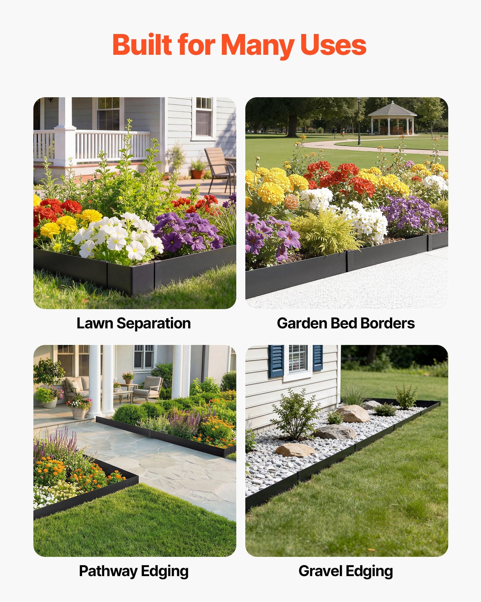 Heavy Duty Galvanized Steel Landscape Edging, 12-Pack with 14 Clips, 40x6 Inch Metal Border for Gardens, Flower Beds, Pathways, Black