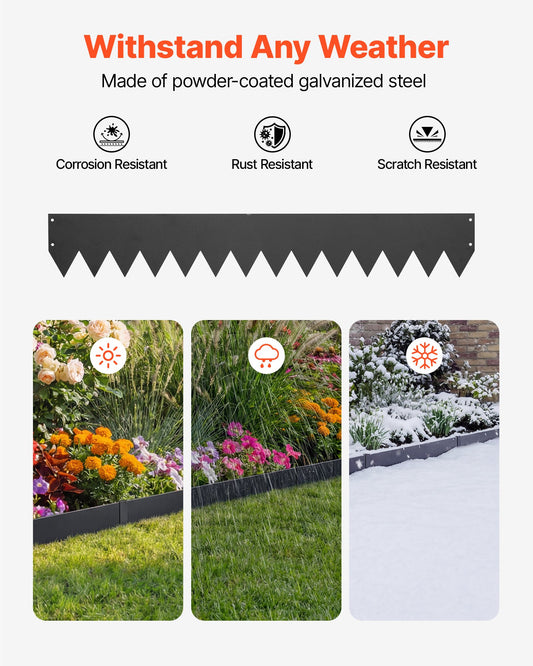 Heavy Duty Galvanized Steel Landscape Edging, 30-Pack 40" x 6" with 32 Clips, Metal Garden Edge Border for Flower Beds & Pathways