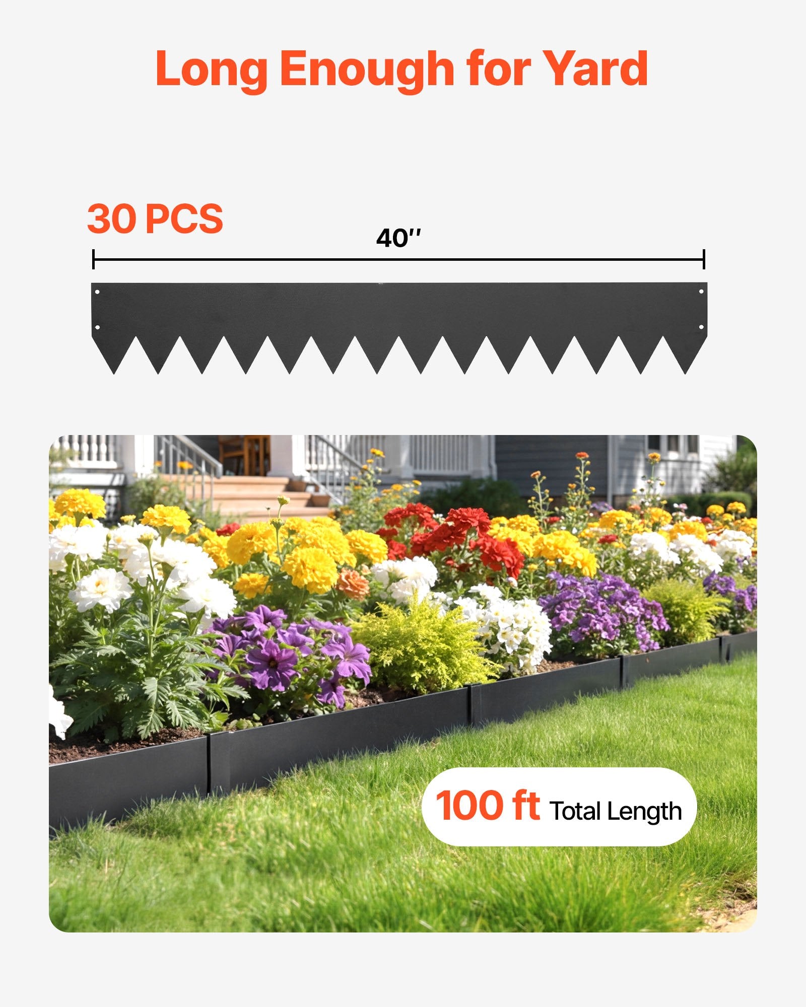 Heavy Duty Galvanized Steel Landscape Edging, 30-Pack 40" x 6" with 32 Clips, Metal Garden Edge Border for Flower Beds & Pathways