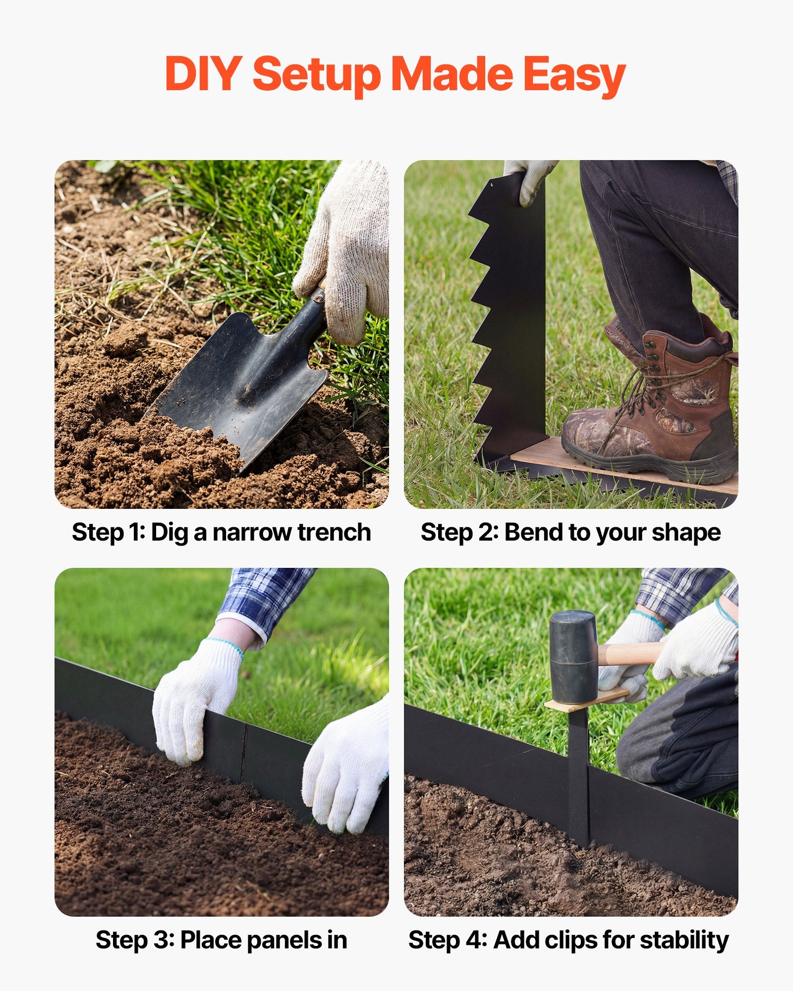 Heavy Duty Galvanized Steel Landscape Edging, 30-Pack 40" x 6" with 32 Clips, Metal Garden Edge Border for Flower Beds & Pathways