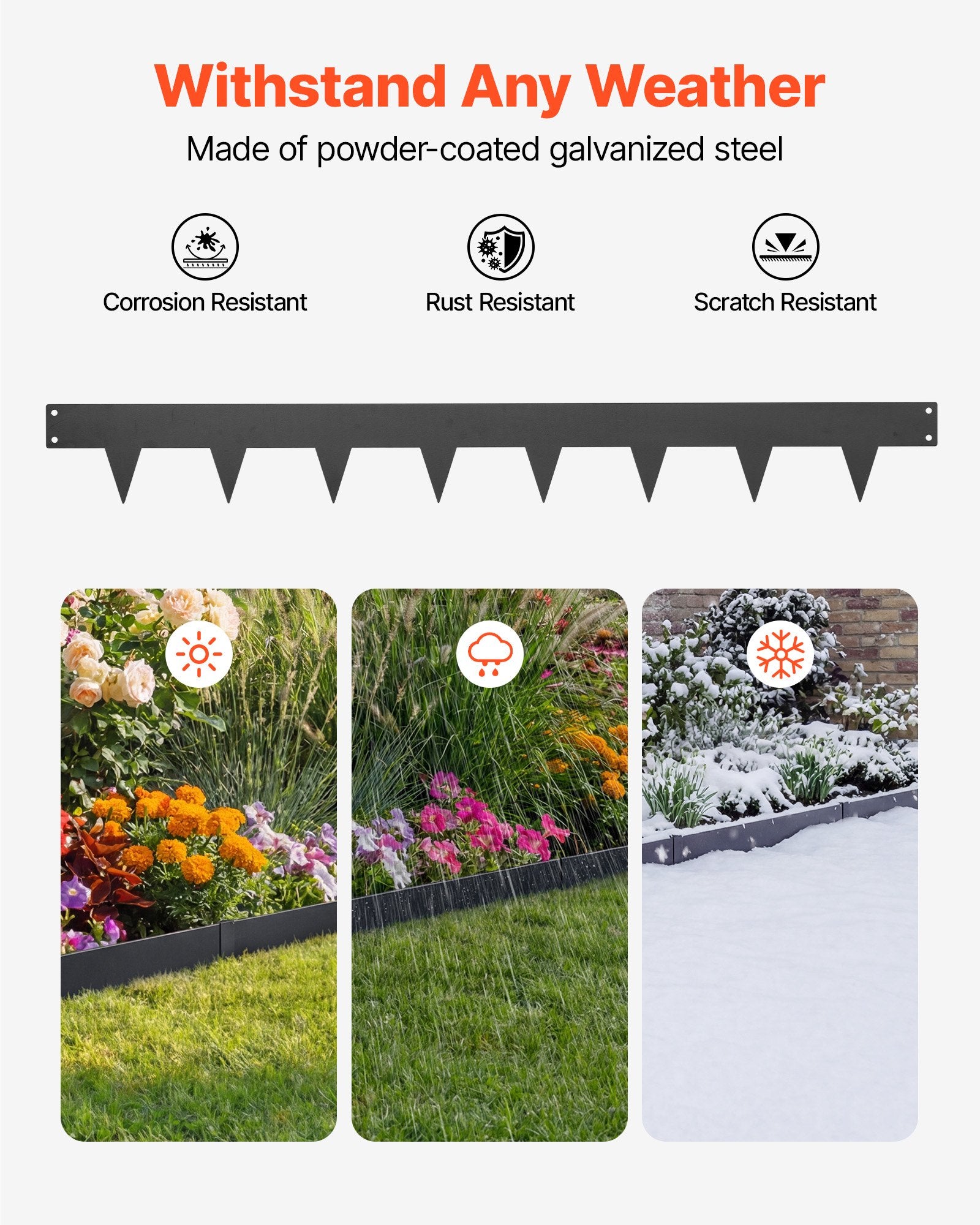 Heavy Duty Galvanized Steel Garden Edging, 10-Pack, 40x4.5 Inch with 11 Clips for Landscaping, Flower Beds, and Yard Pathways, Black Border