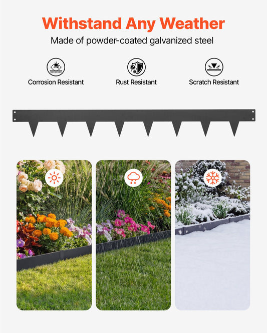 Heavy Duty Galvanized Steel Garden Edging, 10-Pack, 40x4.5 Inch with 11 Clips for Landscaping, Flower Beds, and Yard Pathways, Black Border