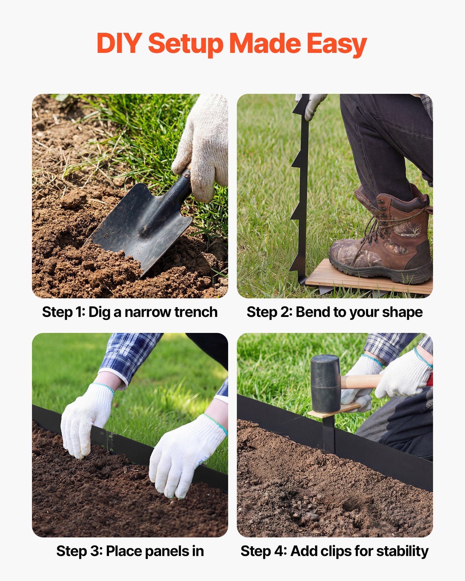 Heavy Duty Galvanized Steel Garden Edging, 10-Pack, 40x4.5 Inch with 11 Clips for Landscaping, Flower Beds, and Yard Pathways, Black Border