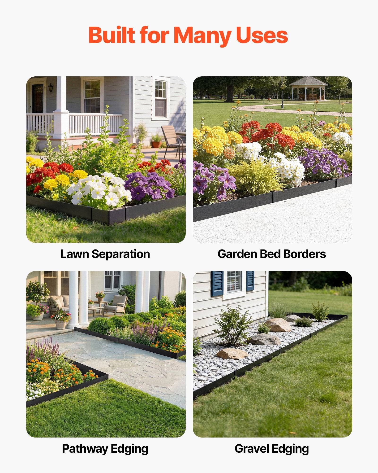 Heavy Duty Galvanized Steel Garden Edging, 10-Pack, 40x4.5 Inch with 11 Clips for Landscaping, Flower Beds, and Yard Pathways, Black Border