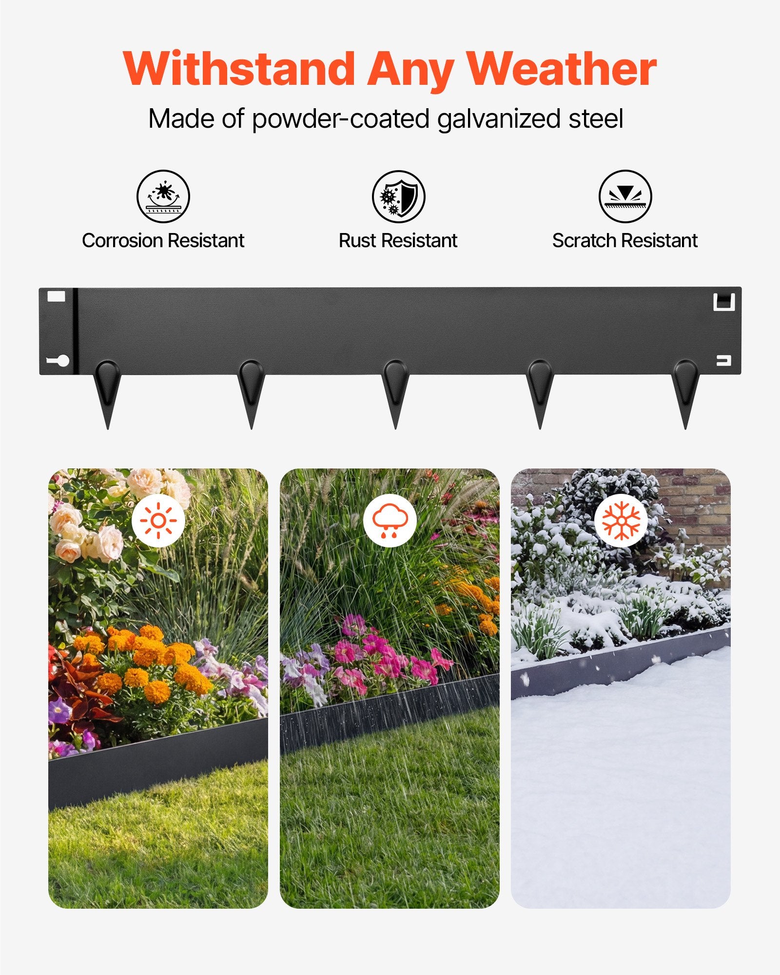 Heavy Duty Galvanized Steel Landscape Edging 6-Pack - Easy Install Metal Garden Border for Flower Beds, Yard Paths, Includes Gloves