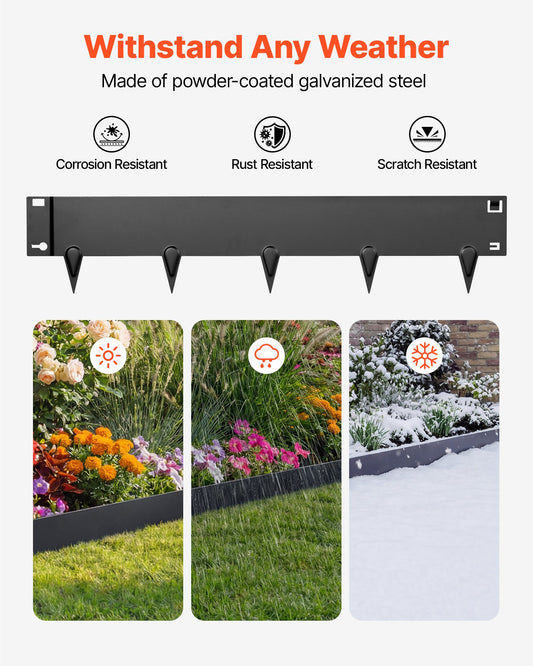 Heavy Duty Galvanized Steel Landscape Edging 6-Pack - Easy Install Metal Garden Border for Flower Beds, Yard Paths, Includes Gloves