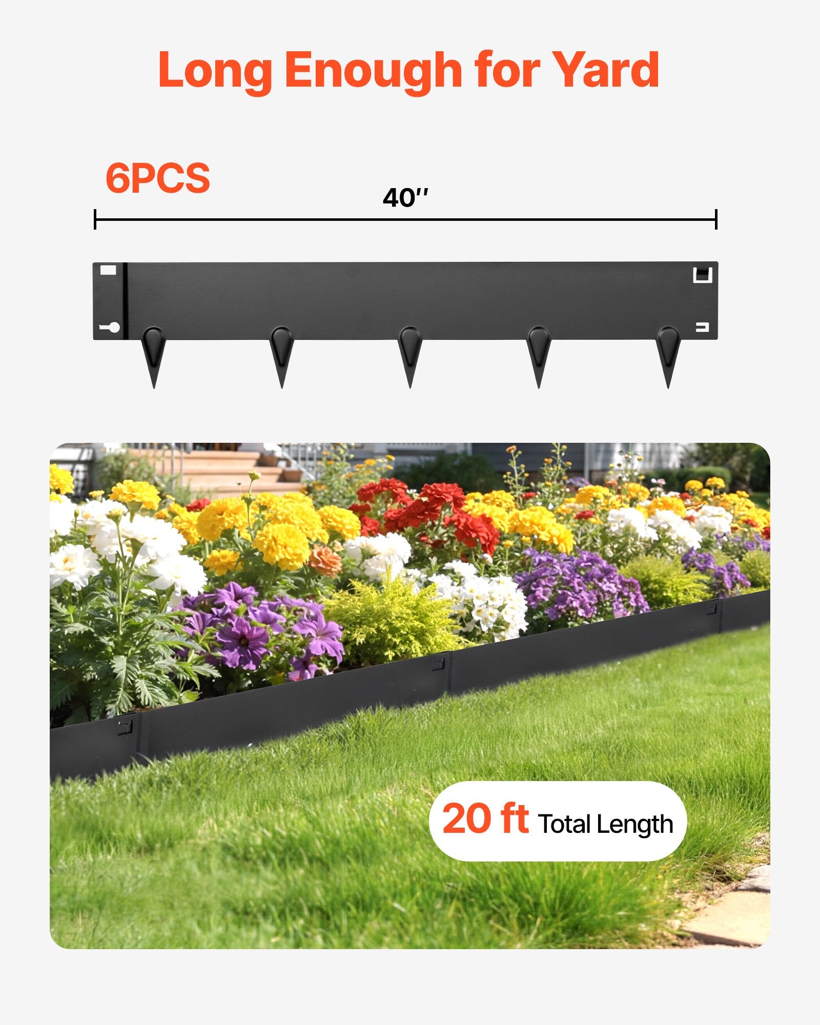 Heavy Duty Galvanized Steel Landscape Edging 6-Pack - Easy Install Metal Garden Border for Flower Beds, Yard Paths, Includes Gloves