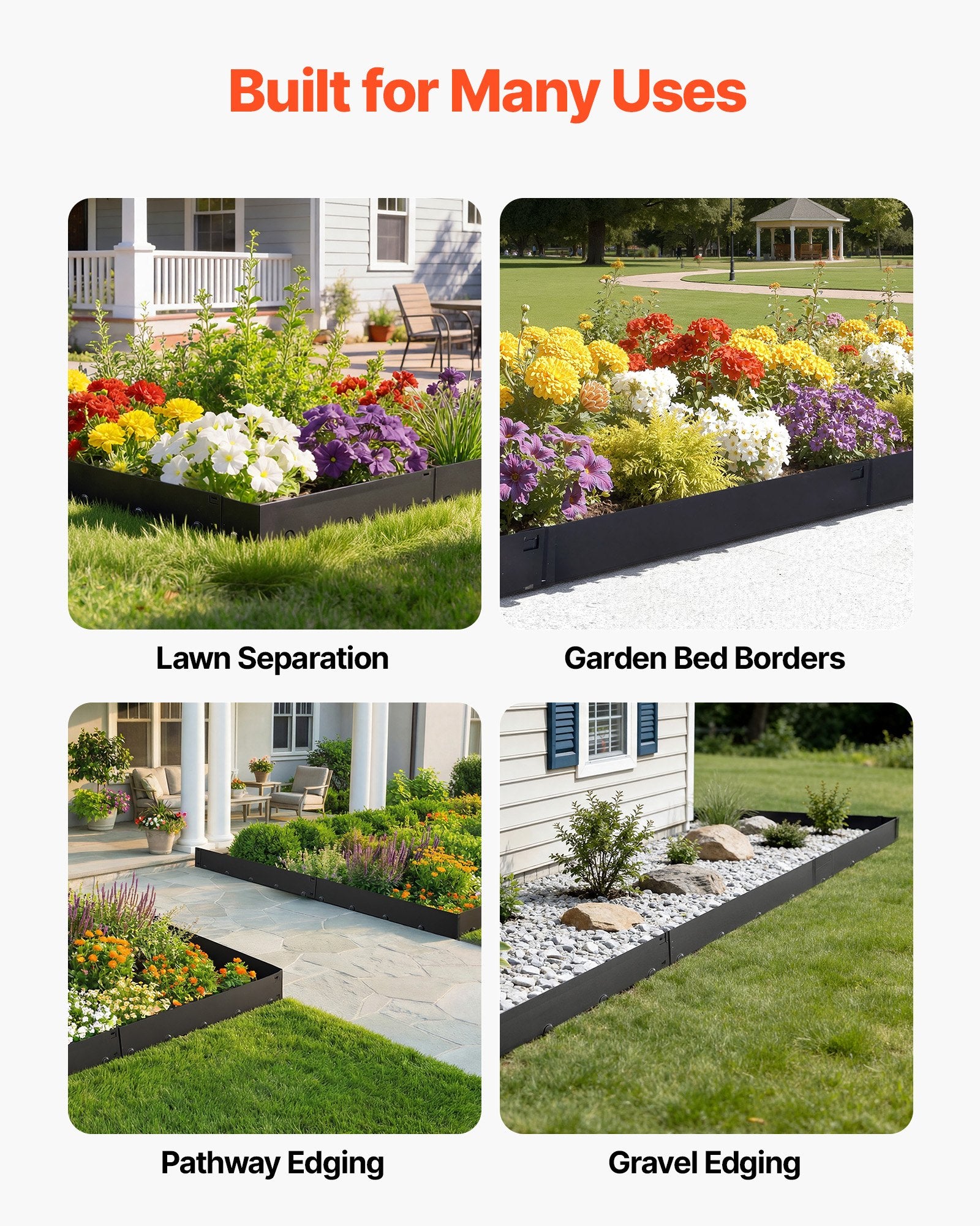 Heavy Duty Galvanized Steel Landscape Edging 6-Pack - Easy Install Metal Garden Border for Flower Beds, Yard Paths, Includes Gloves