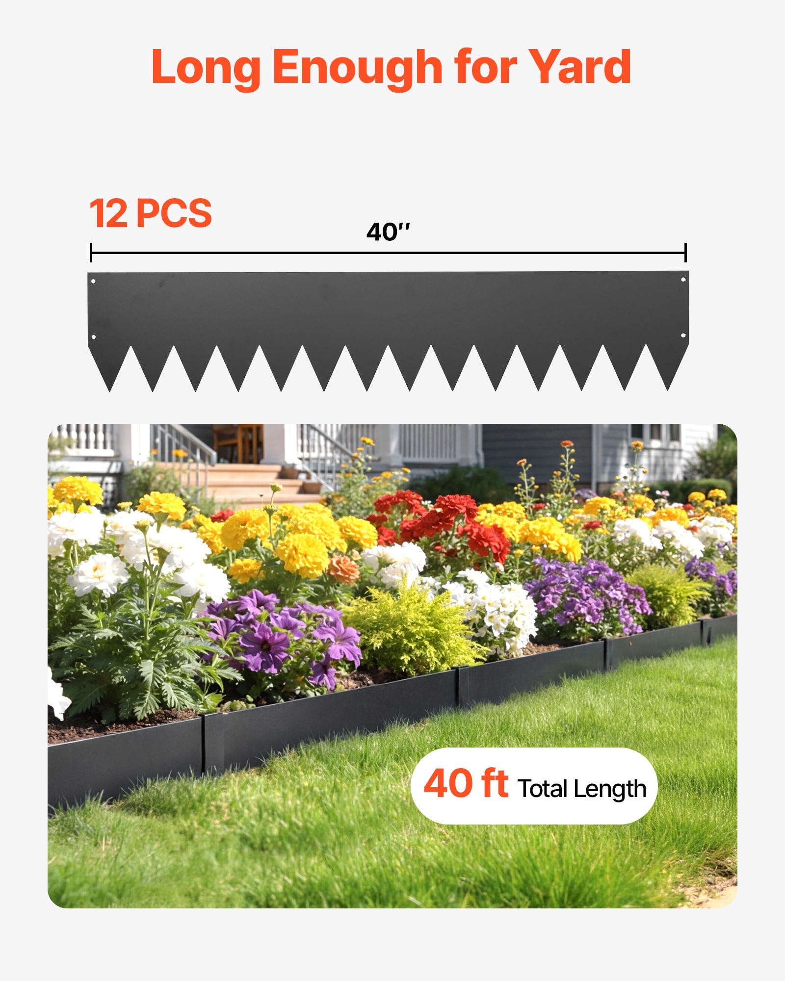 Galvanized Steel Garden Edging Kit, 12-Pack 40"x8" Panels with 14 Clips, Heavy Duty Metal Border for Landscaping, Flower Beds, and Pathways, Black