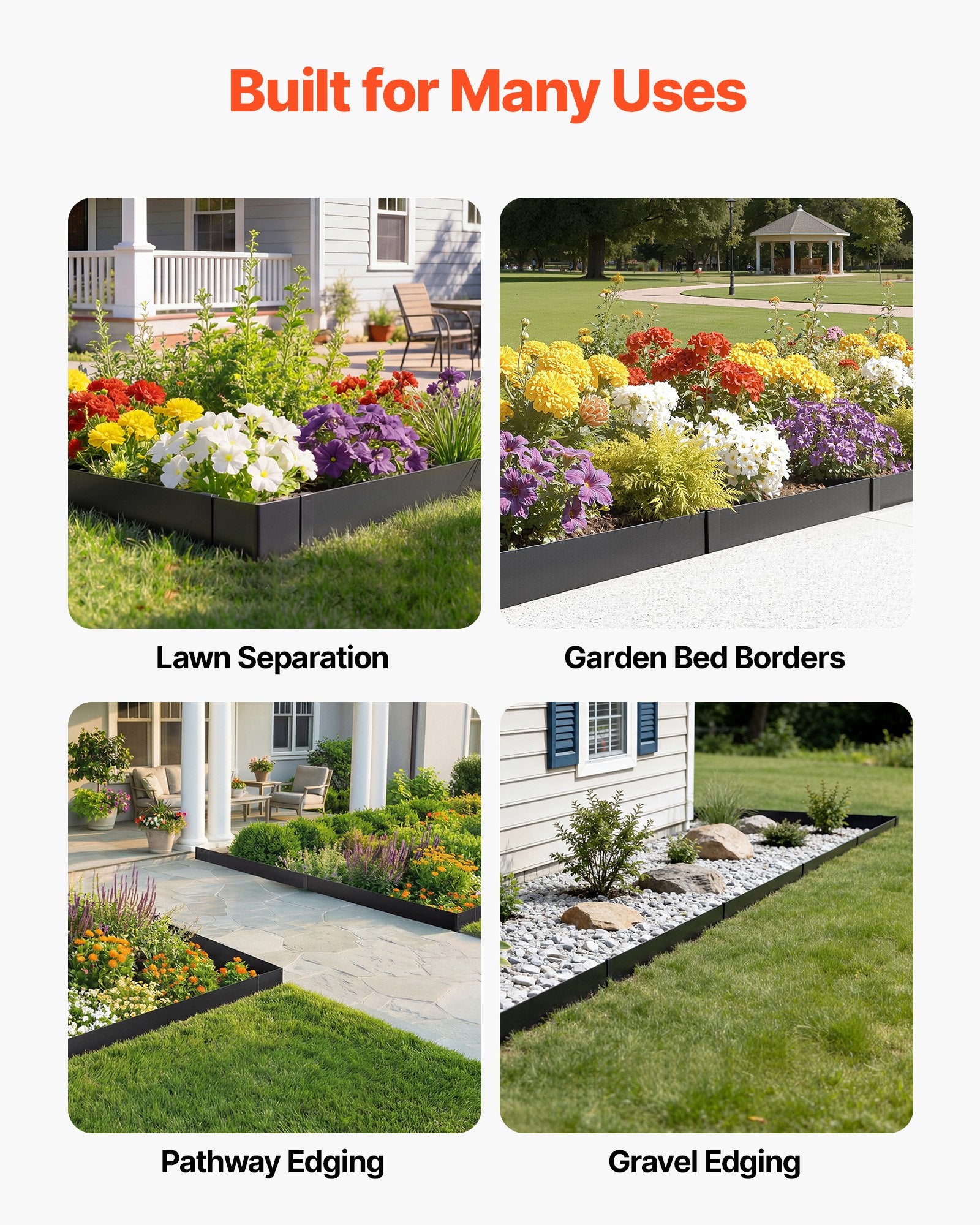 Galvanized Steel Garden Edging Kit, 12-Pack 40"x8" Panels with 14 Clips, Heavy Duty Metal Border for Landscaping, Flower Beds, and Pathways, Black