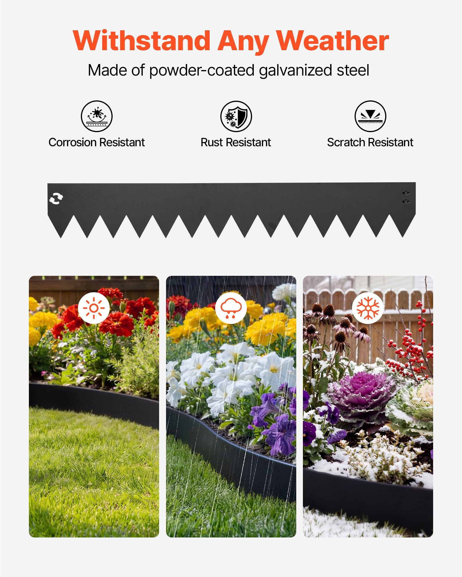 Durable Galvanized Steel Garden Edging Set, 6-Pack, 40"x6" with Clips, Flexible Border for Flower Beds, Pathways, Black Finish