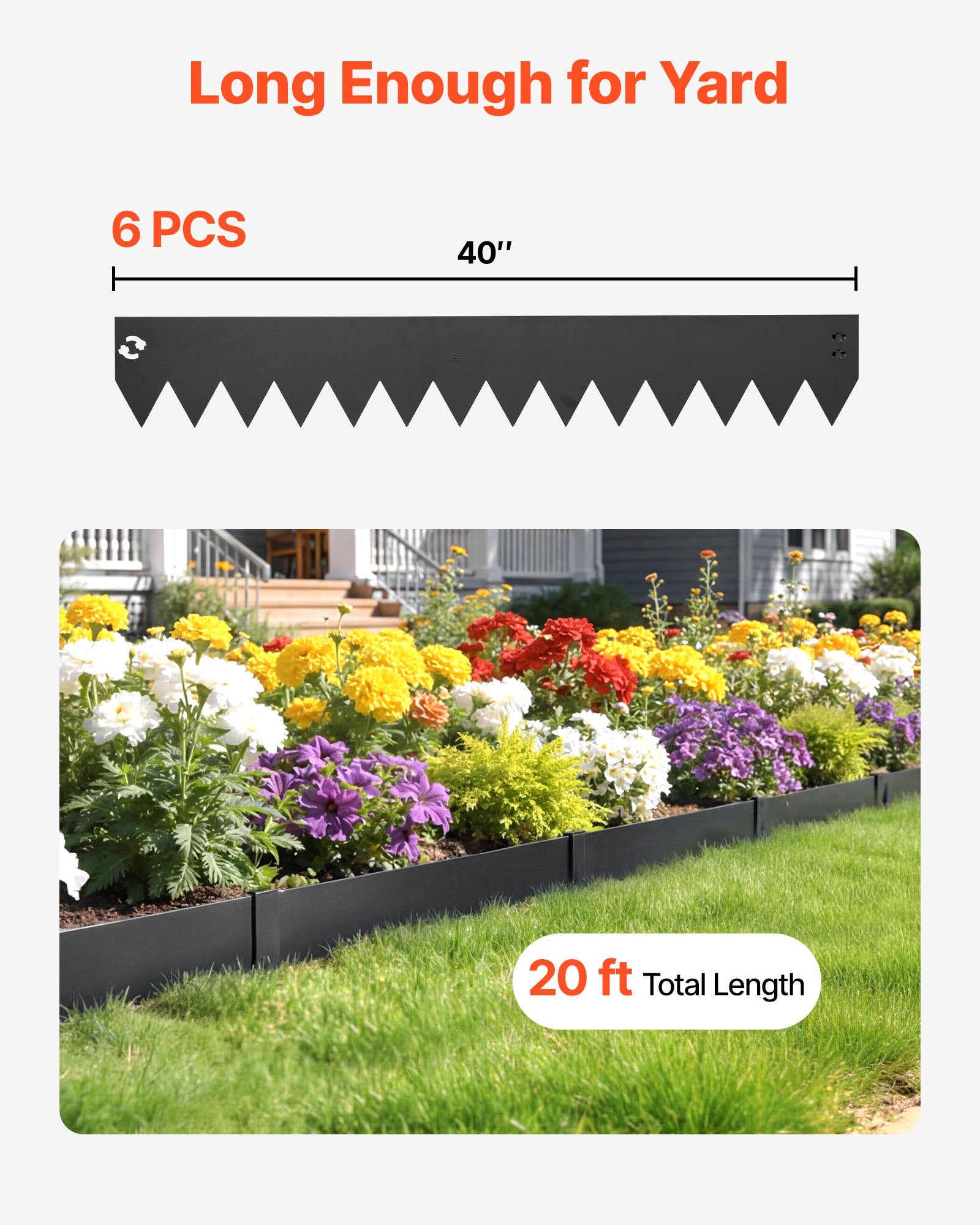 Durable Galvanized Steel Garden Edging Set, 6-Pack, 40"x6" with Clips, Flexible Border for Flower Beds, Pathways, Black Finish