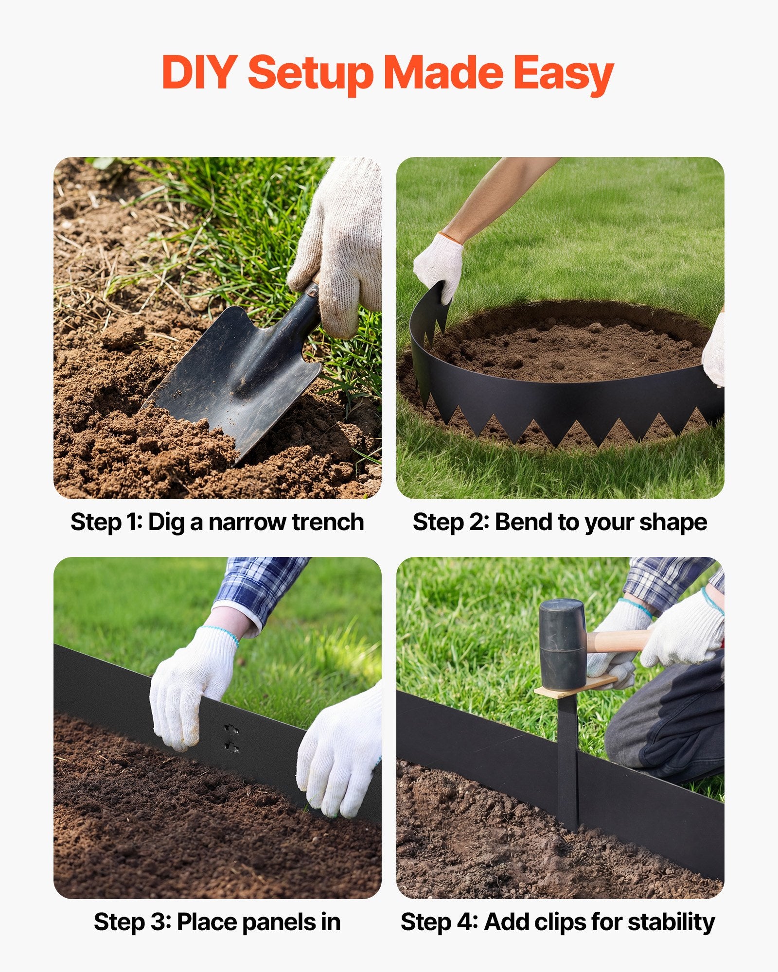 Durable Galvanized Steel Garden Edging Set, 6-Pack, 40"x6" with Clips, Flexible Border for Flower Beds, Pathways, Black Finish